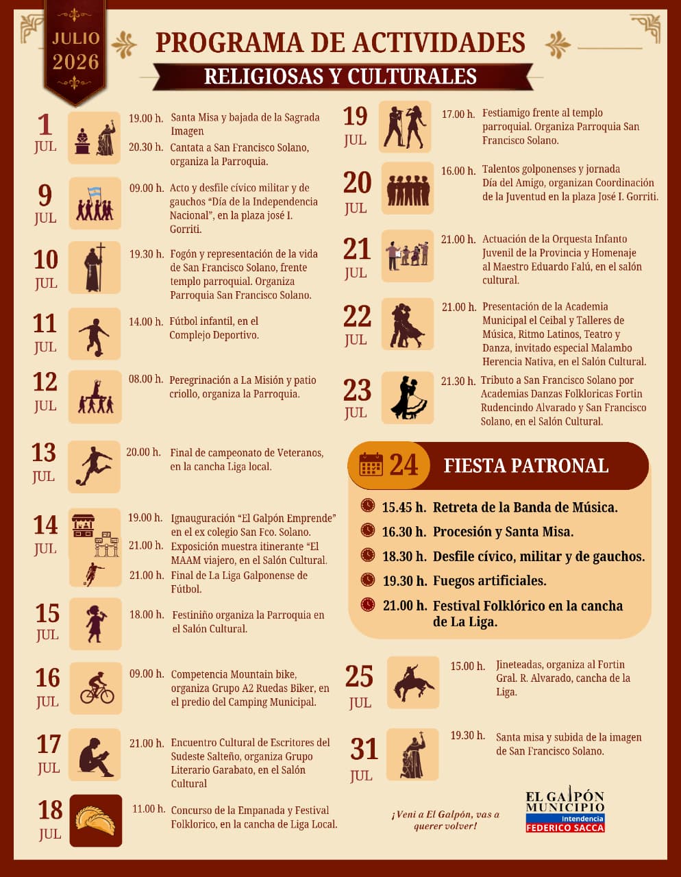 Actividades Religiosas y Culturales en El Galpón